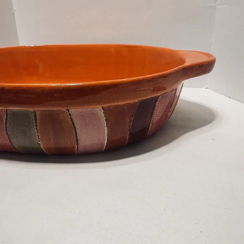 Pier 1 Ceramic Wavy Stripe Casserole Dish handpainted stoneware 9x13 orange